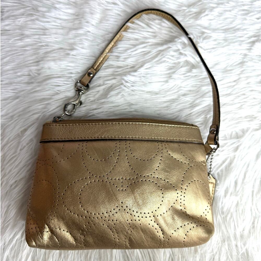 COACH Metallic Gold Signature Wristlet - Picture 2 of 6